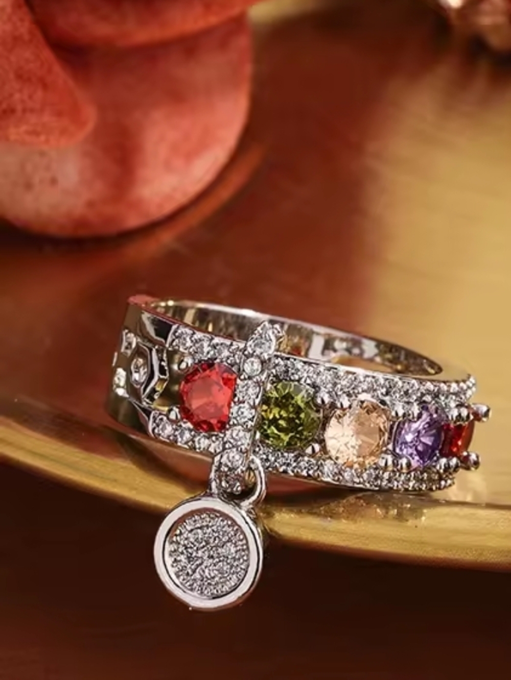 Multi-Gemstone Silver Ring with Pavé Accent - Picture 5 of 7